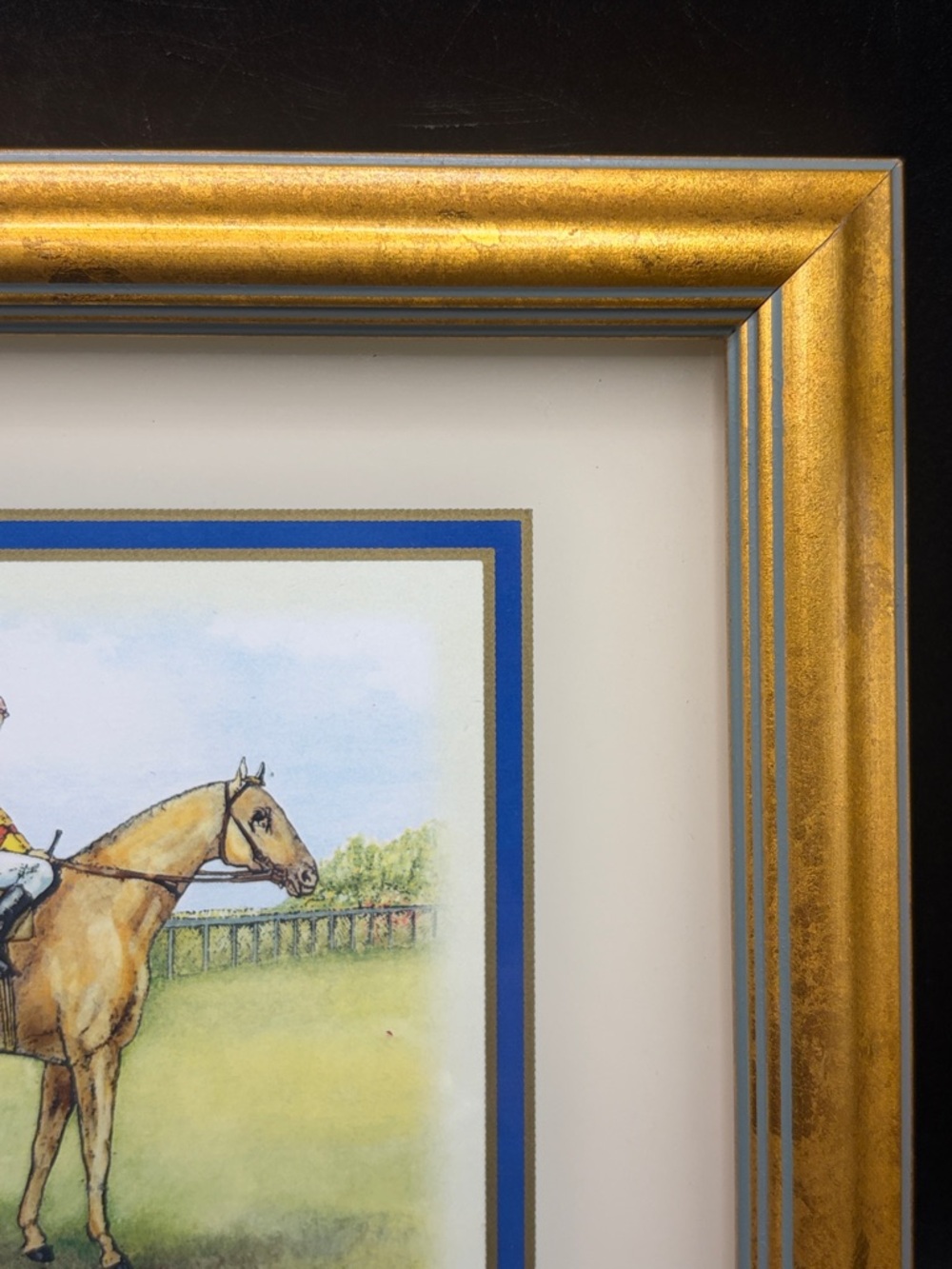 Jockey Horse Rider Equestrian Print Artwork Gold Tone Wooden Frame Art Decor - Picture 4 of 9